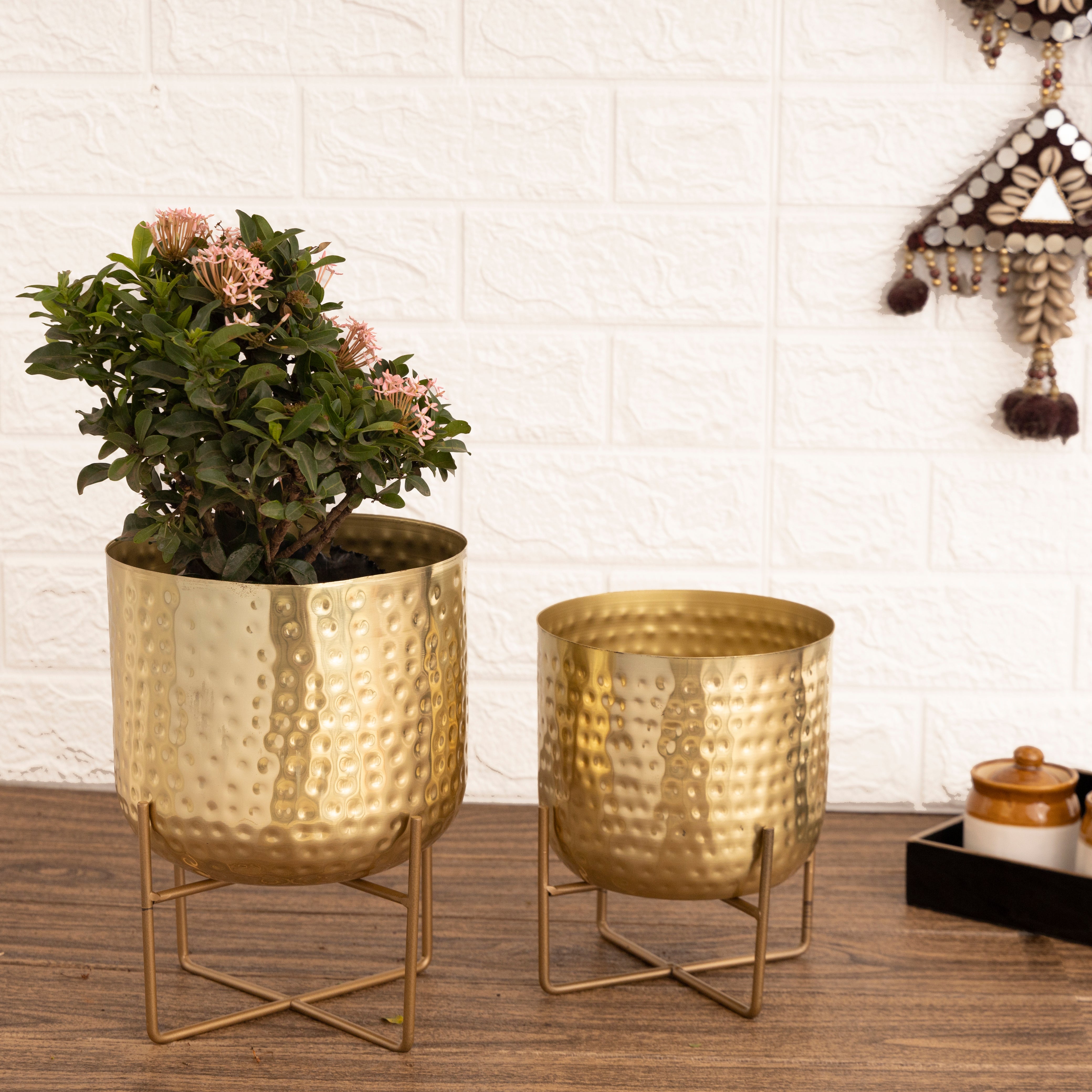 Olive Gold Hammered Planters (Pack of 2)